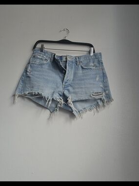 Agolde Light Blue Distressed Denim Cutoff Shorts SIZE 29